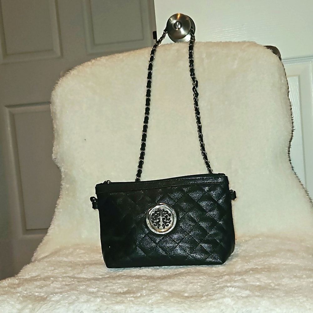 Prezzo Saffiano Silver  tone Emblem Vintage Crossbody /Pouch bag women